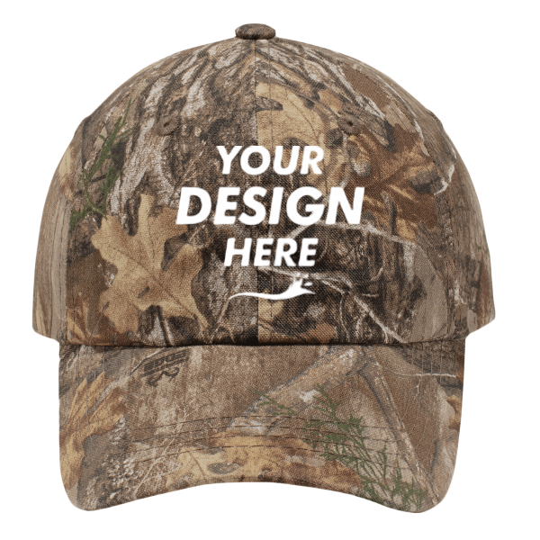 Port Authority Pro Camouflage Series Garment Washed Cap, Realtree Edge, Front view, Mockup
