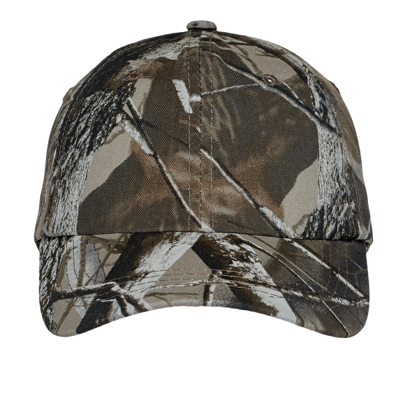 Port Authority Pro Camouflage Series Garment Washed Cap, Realtree Hardwoods, Front view