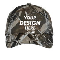 Port Authority Pro Camouflage Series Garment Washed Cap, Realtree Hardwoods, Front view, Mockup