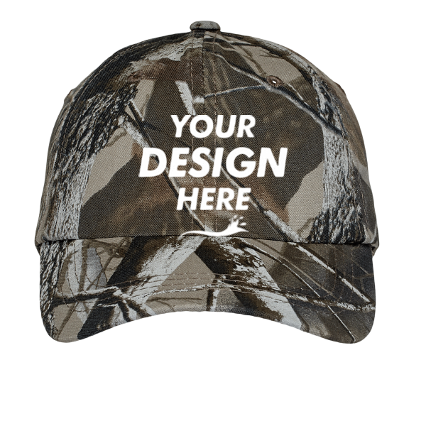 Port Authority Pro Camouflage Series Garment Washed Cap, Realtree Hardwoods, Front view, Mockup