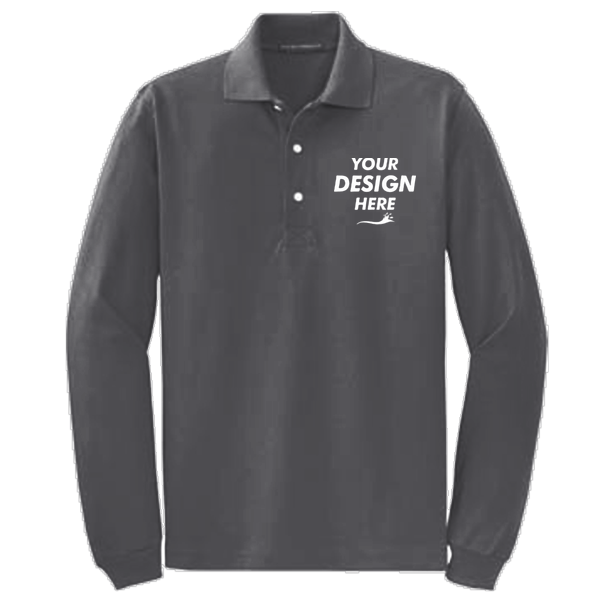 Port Authority Rapid Dry Long Sleeve Polo, Charcoal, Front view, Mockup