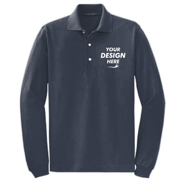 Port Authority Rapid Dry Long Sleeve Polo, Classic Navy, Front view, Mockup