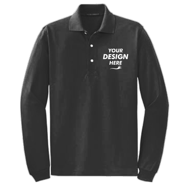 Port Authority Rapid Dry Long Sleeve Polo, Jet Black, Front view, Mockup