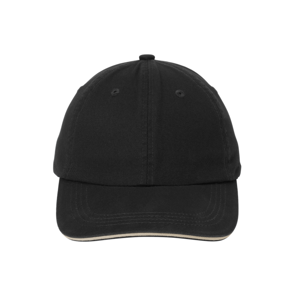 Port Authority Sandwich Bill Cap with Striped Closure, Black / Khaki / Khaki, Front view