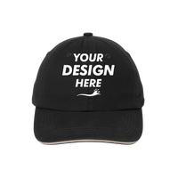 Port Authority Sandwich Bill Cap with Striped Closure, Black / Khaki / Khaki, Front view, Mockup