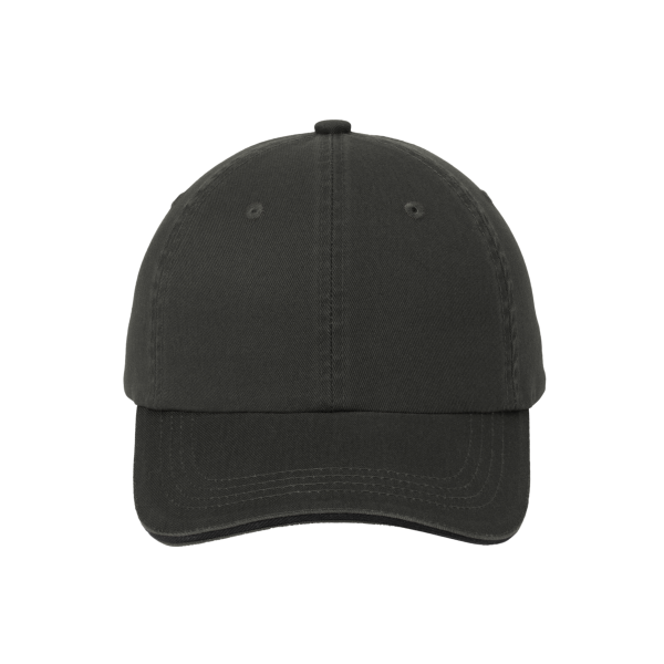 Port Authority Sandwich Bill Cap with Striped Closure, Charcoal / Black / Black, Front view