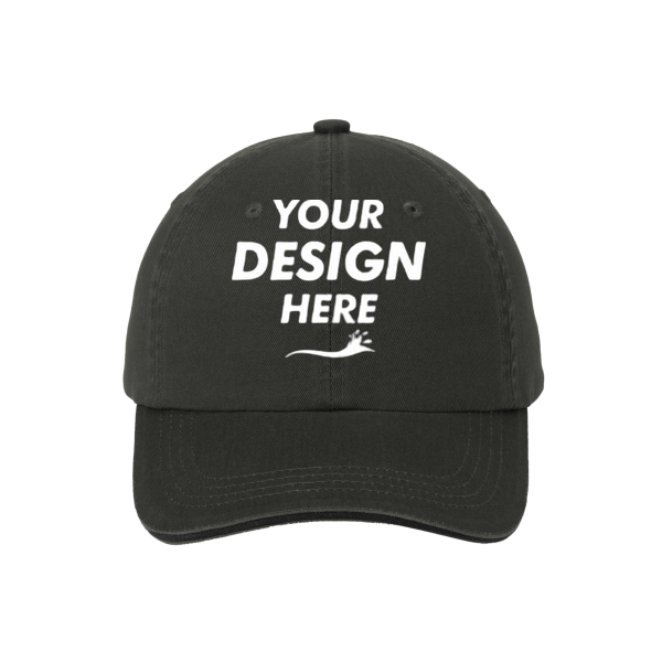 Port Authority Sandwich Bill Cap with Striped Closure, Charcoal / Black / Black, Front view, Mockup