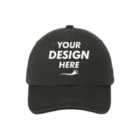 Port Authority Sandwich Bill Cap with Striped Closure, Charcoal / Black / Black, Front view, Mockup