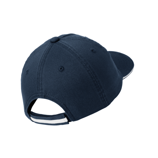 Port Authority Sandwich Bill Cap with Striped Closure, Classic Navy / White / White, Back view