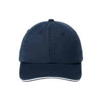 Port Authority Sandwich Bill Cap with Striped Closure, Classic Navy / White / White, Front view