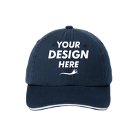 Port Authority Sandwich Bill Cap with Striped Closure, Classic Navy / White / White, Front view, Mockup