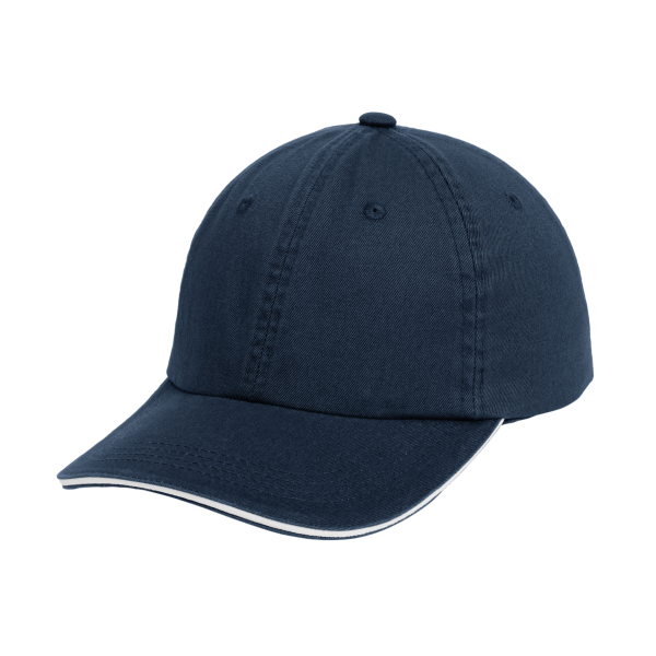 Port Authority Sandwich Bill Cap with Striped Closure, Classic Navy / White / White, Left Side view