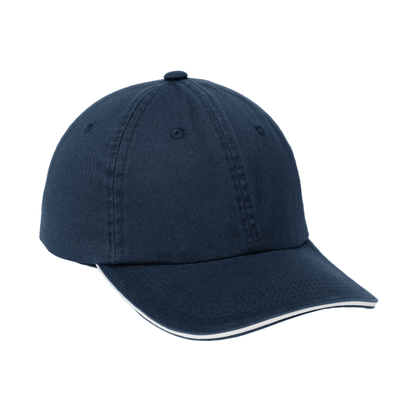 Port Authority Sandwich Bill Cap with Striped Closure, Classic Navy / White / White, Right Side view
