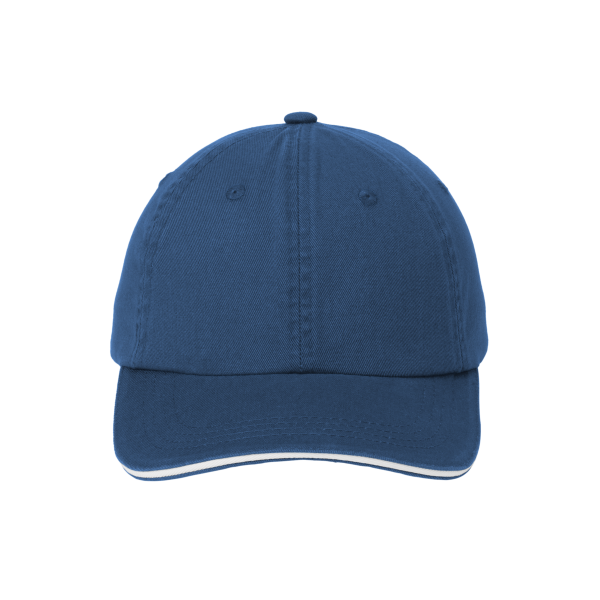 Port Authority Sandwich Bill Cap with Striped Closure, Ensign Blue / White / White, Front view