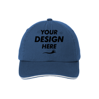 Port Authority Sandwich Bill Cap with Striped Closure, Ensign Blue / White / White, Front view, Mockup