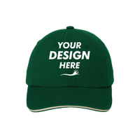 Port Authority Sandwich Bill Cap with Striped Closure, Hunter / Stone / Stone, Front view, Mockup