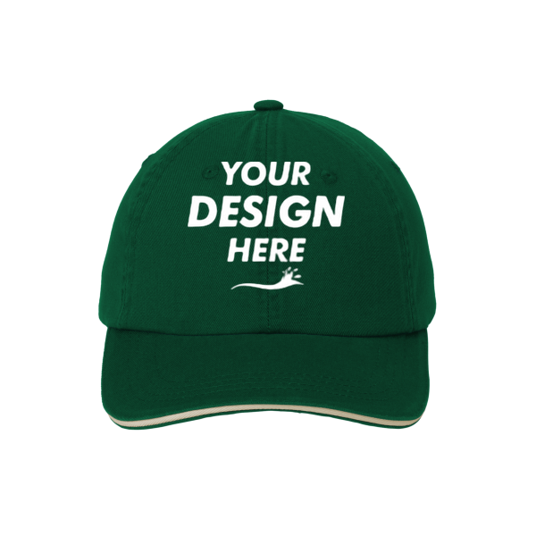 Port Authority Sandwich Bill Cap with Striped Closure, Hunter / Stone / Stone, Front view, Mockup