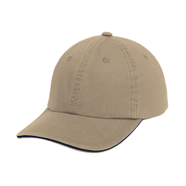 Port Authority Sandwich Bill Cap with Striped Closure, Khaki / Charcoal Blue / Charcoal Blue, Left Side view