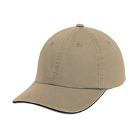 Port Authority Sandwich Bill Cap with Striped Closure, Khaki / Charcoal Blue / Charcoal Blue, Left Side view