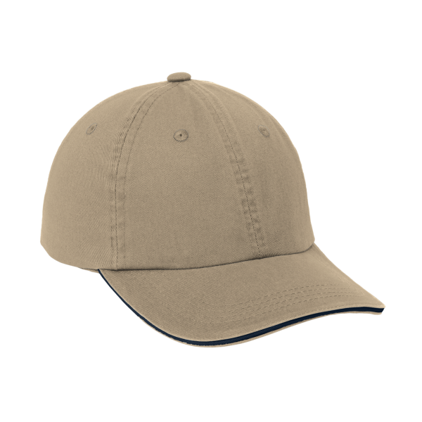 Port Authority Sandwich Bill Cap with Striped Closure, Khaki / Charcoal Blue / Charcoal Blue, Right Side view