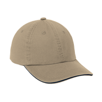 Port Authority Sandwich Bill Cap with Striped Closure, Khaki / Charcoal Blue / Charcoal Blue, Right Side view