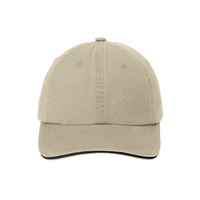 Port Authority Sandwich Bill Cap with Striped Closure, Stone / Black / Black, Front view