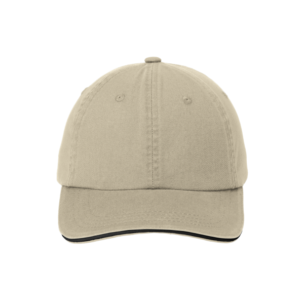 Port Authority Sandwich Bill Cap with Striped Closure, Stone / Black / Black, Front view