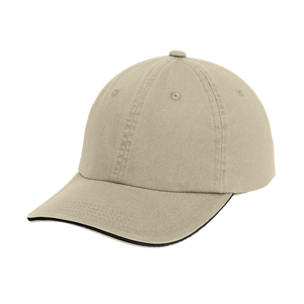 Port Authority Sandwich Bill Cap with Striped Closure, Stone / Black / Black, Left Side view