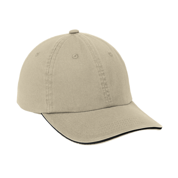 Port Authority Sandwich Bill Cap with Striped Closure, Stone / Black / Black, Right Side view