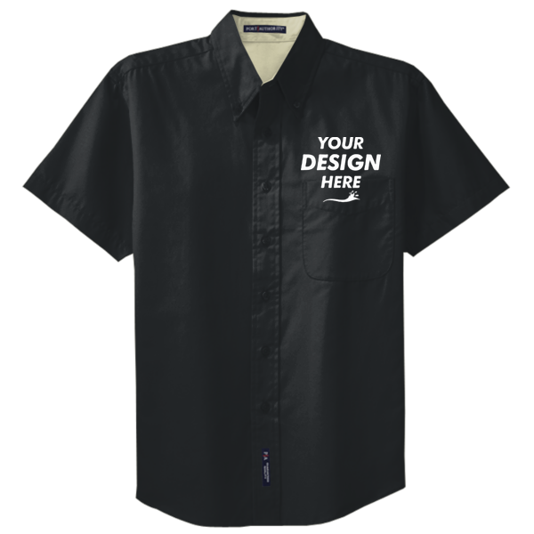 Port Authority Short Sleeve Easy Care Shirt, Black / Light Stone, Front view, Mockup