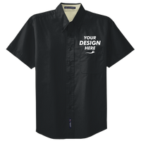 Port Authority Short Sleeve Easy Care Shirt, Black / Light Stone, Front view, Mockup