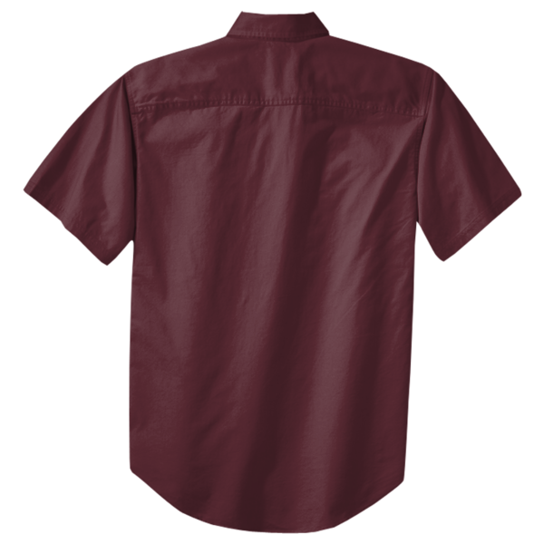 Port Authority Short Sleeve Easy Care Shirt, Burgundy / Light Stone, Back view