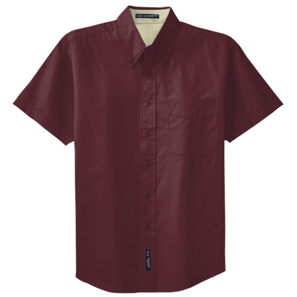 Port Authority Short Sleeve Easy Care Shirt, Burgundy / Light Stone, Front view