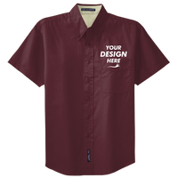 Port Authority Short Sleeve Easy Care Shirt, Burgundy / Light Stone, Front view, Mockup