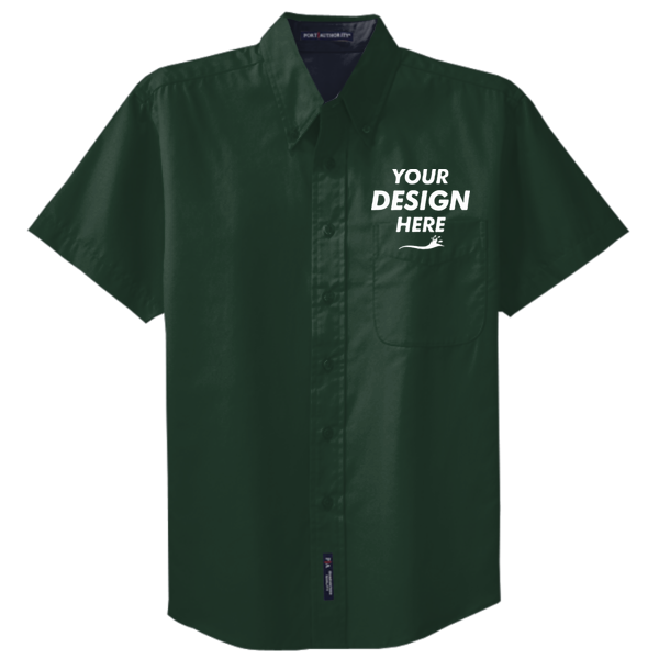 Port Authority Short Sleeve Easy Care Shirt, Dark Green / Navy, Front view, Mockup
