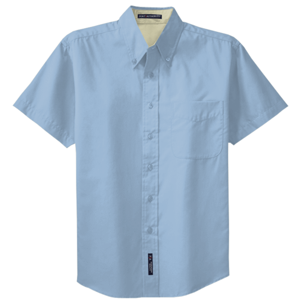 Port Authority Short Sleeve Easy Care Shirt, Light Blue / Light Stone, Front view
