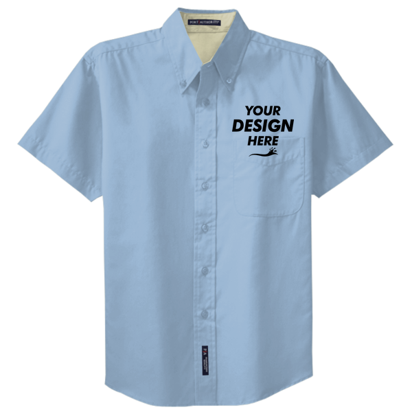 Port Authority Short Sleeve Easy Care Shirt, Light Blue / Light Stone, Front view, Mockup