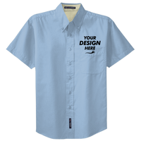Port Authority Short Sleeve Easy Care Shirt, Light Blue / Light Stone, Front view, Mockup