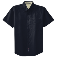 Port Authority Short Sleeve Easy Care Shirt, Navy / Light Stone, Front view
