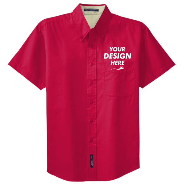 Port Authority Short Sleeve Easy Care Shirt, Red / Light Stone, Front view, Mockup