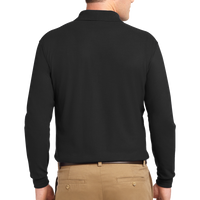 Port Authority Silk Touch Long Sleeve Polo, Black, Back view