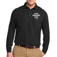 Port Authority Silk Touch Long Sleeve Polo, Black, Front view, Mockup