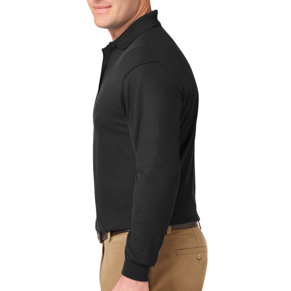 Port Authority Silk Touch Long Sleeve Polo, Black, Left Sleeve view