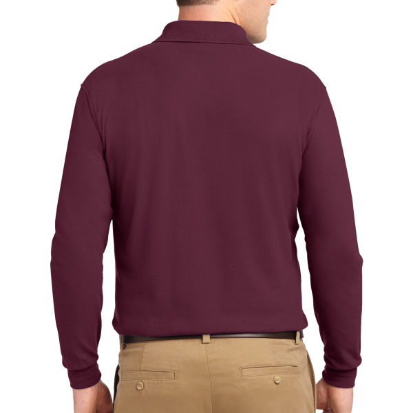 Port Authority Silk Touch Long Sleeve Polo, Burgundy, Back view