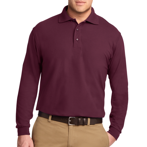 Port Authority Silk Touch Long Sleeve Polo, Burgundy, Front view