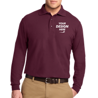 Port Authority Silk Touch Long Sleeve Polo, Burgundy, Front view, Mockup