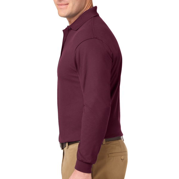 Port Authority Silk Touch Long Sleeve Polo, Burgundy, Left Sleeve view