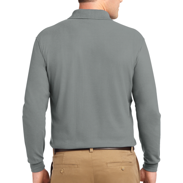 Port Authority Silk Touch Long Sleeve Polo, Cool Grey, Back view