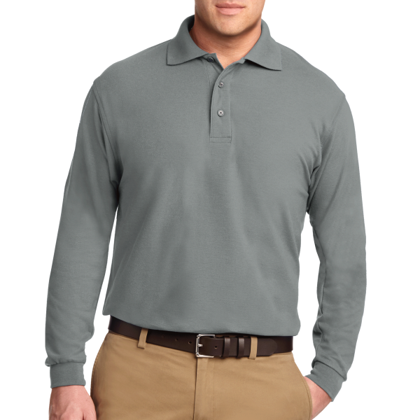 Port Authority Silk Touch Long Sleeve Polo, Cool Grey, Front view