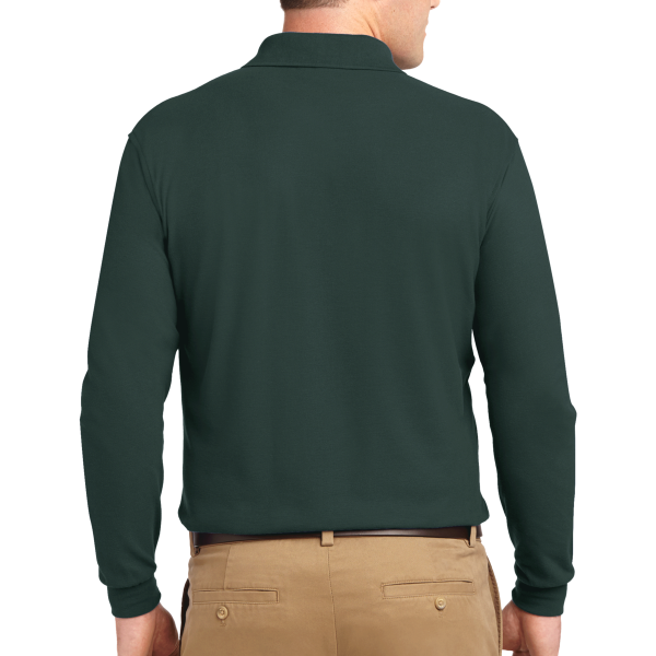 Port Authority Silk Touch Long Sleeve Polo, Dark Green, Back view